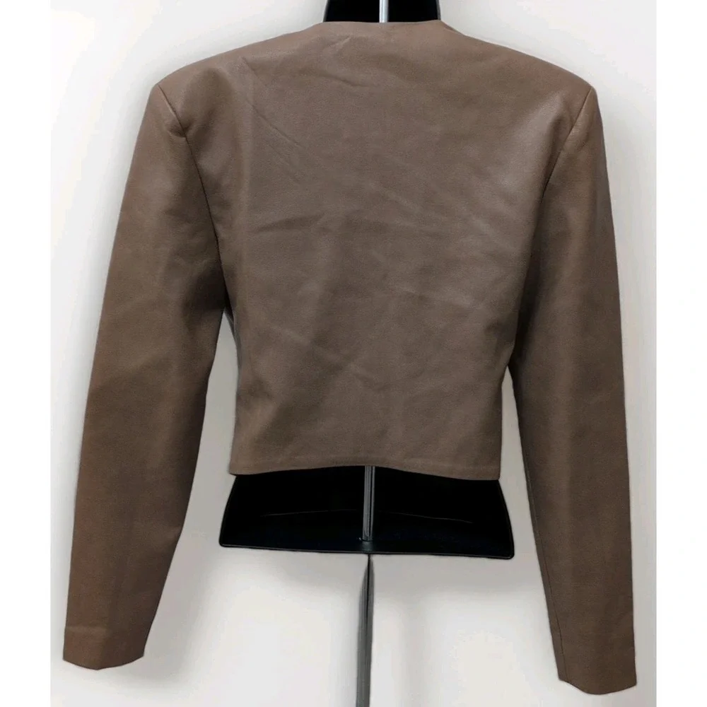 7 For All Mankind Women's Faux Leather Crop Top Jacket Brown Size XS NWT - Picture 3 of 5